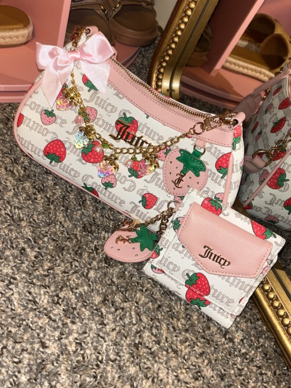 Juicy Couture Pink Strawberry Print Mini Bag & Wallet Set